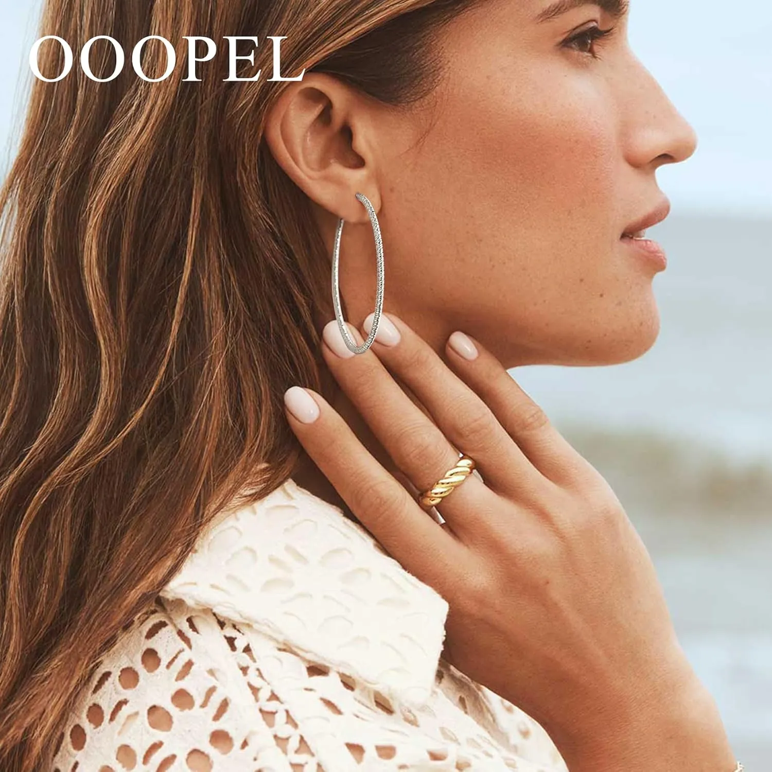 OOOPEL Gold Hoops Earrings for Women, 14k Real Gold Plated Big Earring Hoops Lightweight Earrings Hypoallergenic Large Sterling Silver Hoop Earring for Women 30MM 40MM 50MM 60MM
