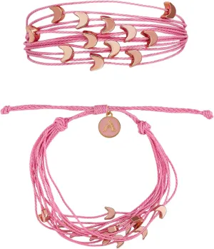 Ornaland Multi String Cord Bracelets with Moon Beads Charms Adjustable Multi-Strand Thread Friendship Bracelet Handmade Braided Letter Bracelets for Women Gift, Pink
