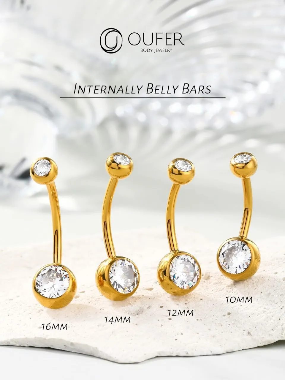 OUFER Gold Belly Button Rings, 316L Surgical Steel Belly Button Piercing, Internally Threaded Belly Rings, 14G Belly Piercing Jewelry, Long Belly Button Rings, Navel Rings for Women Men