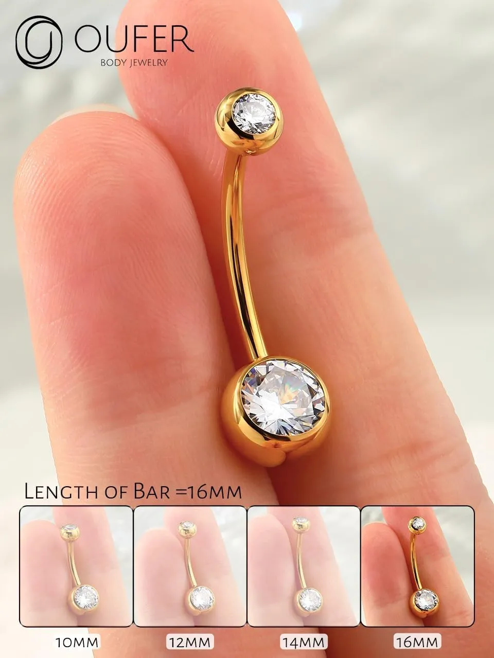 OUFER Gold Belly Button Rings, 316L Surgical Steel Belly Button Piercing, Internally Threaded Belly Rings, 14G Belly Piercing Jewelry, Long Belly Button Rings, Navel Rings for Women Men