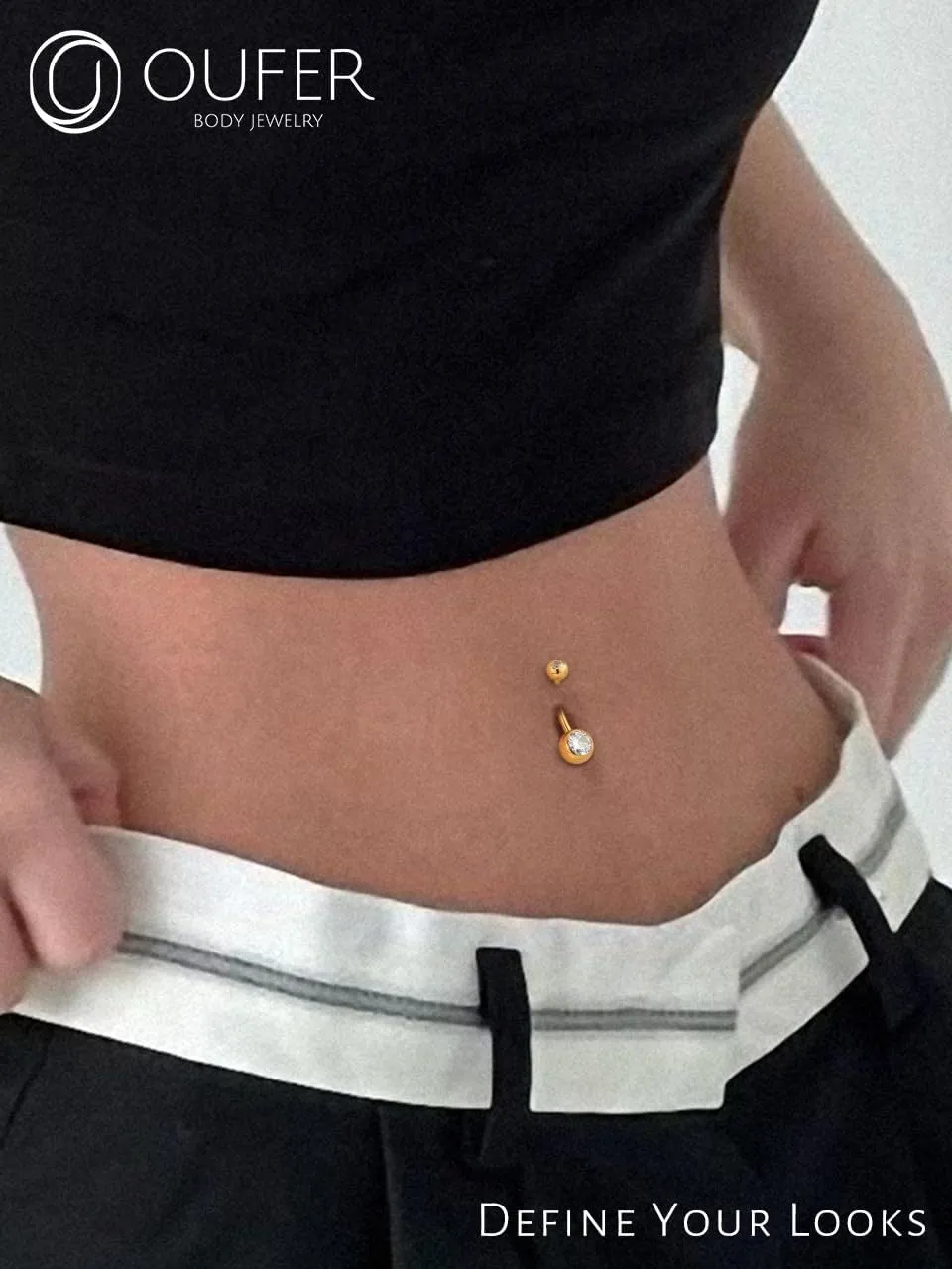 OUFER Gold Belly Button Rings, 316L Surgical Steel Belly Button Piercing, Internally Threaded Belly Rings, 14G Belly Piercing Jewelry, Long Belly Button Rings, Navel Rings for Women Men