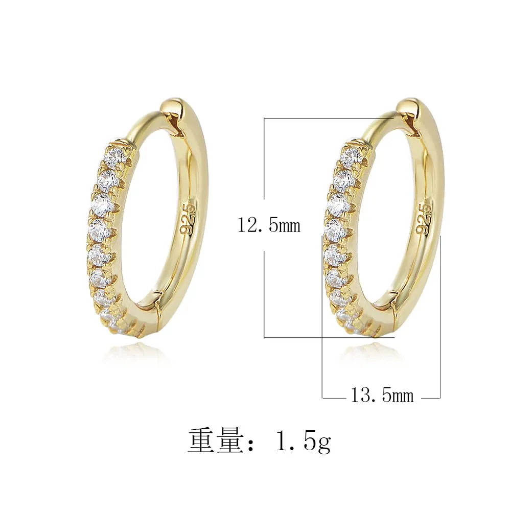 OUXi Hoop Huggie Earrings, 18K Gold Plated 925 Sterling Silver Cubic Zirconia Hoops Earring Hypoallergenic for Women Jewelry, Gift for Wedding Christmas Birthday