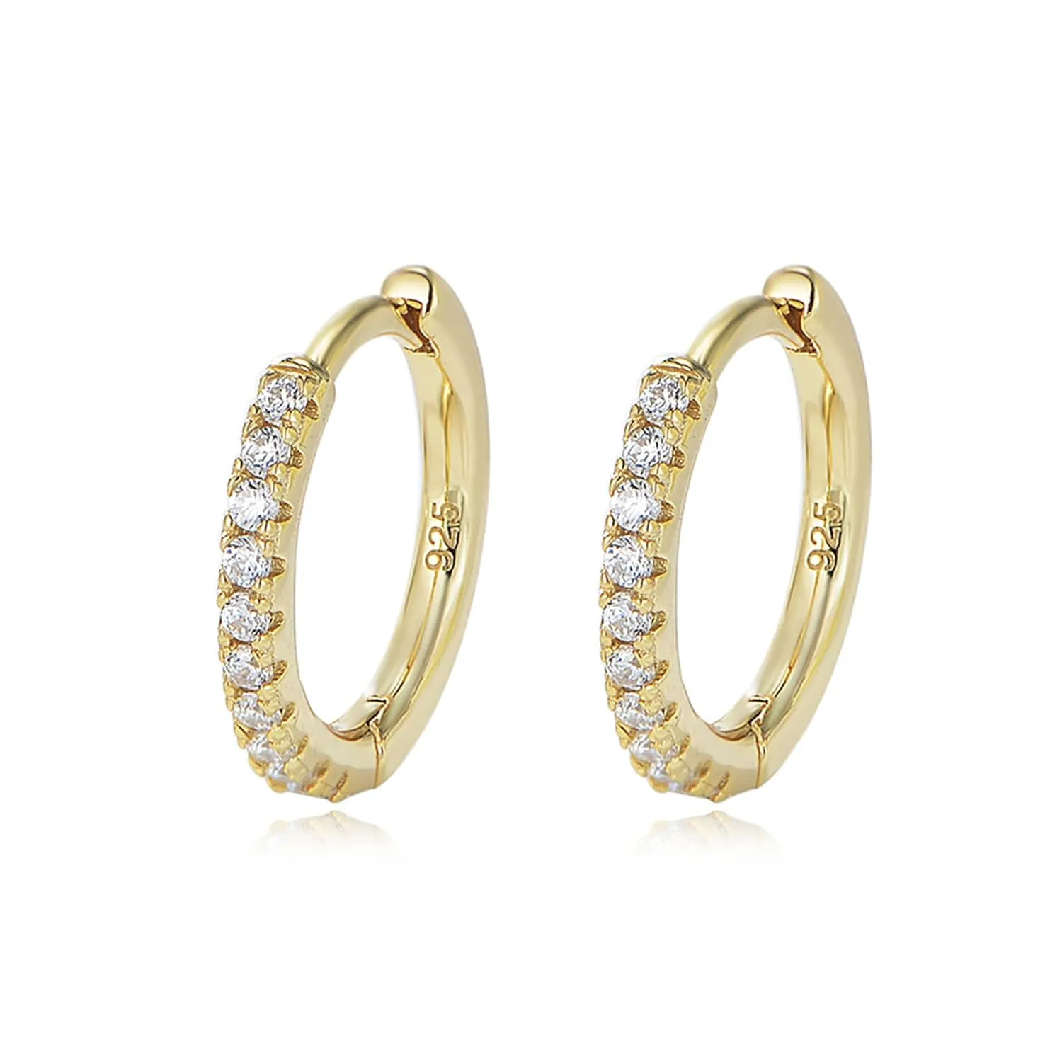OUXi Hoop Huggie Earrings, 18K Gold Plated 925 Sterling Silver Cubic Zirconia Hoops Earring Hypoallergenic for Women Jewelry, Gift for Wedding Christmas Birthday