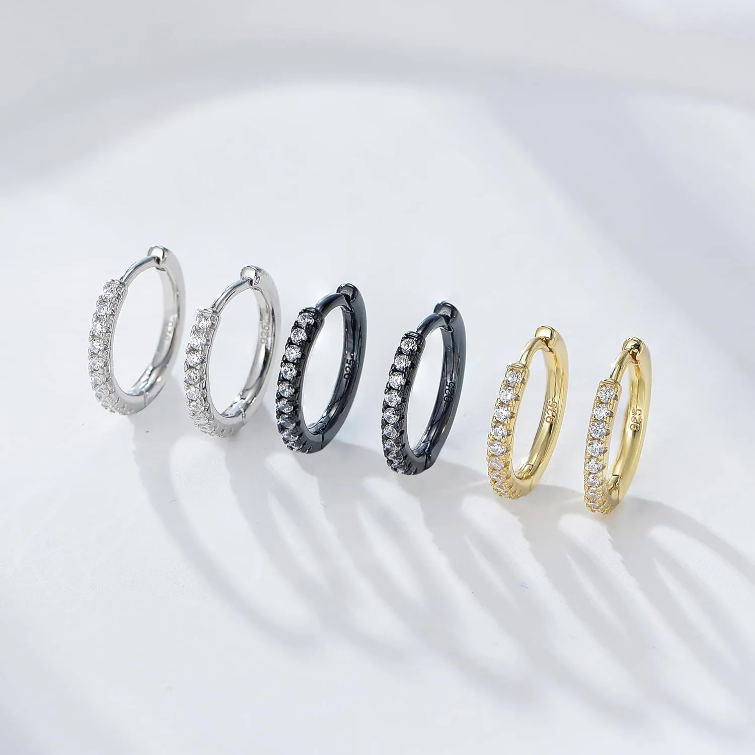 OUXi Hoop Huggie Earrings, 18K Gold Plated 925 Sterling Silver Cubic Zirconia Hoops Earring Hypoallergenic for Women Jewelry, Gift for Wedding Christmas Birthday