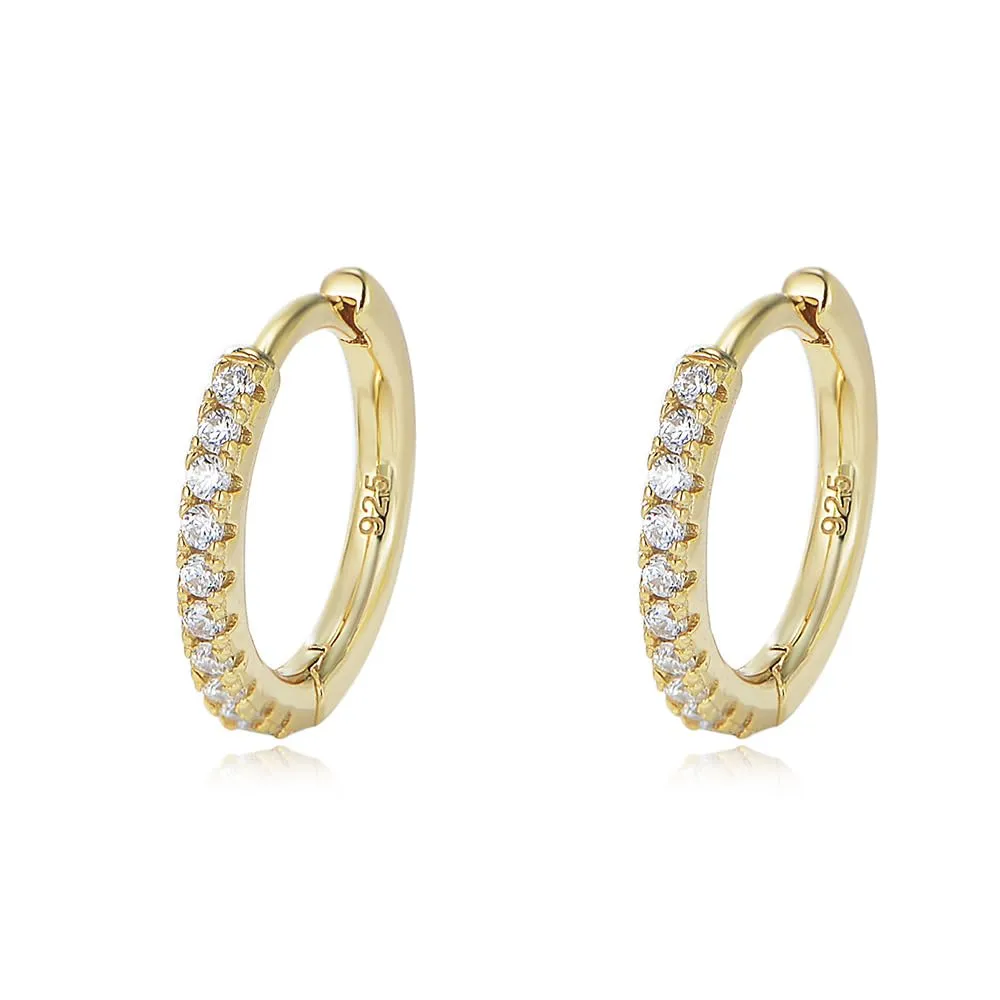 OUXi Hoop Huggie Earrings, 18K Gold Plated 925 Sterling Silver Cubic Zirconia Hoops Earring Hypoallergenic for Women Jewelry, Gift for Wedding Christmas Birthday