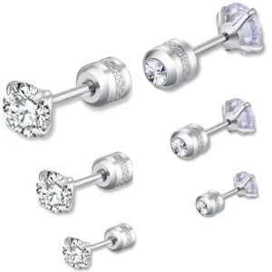 Pack of 3 Screw Back Cubic Zirconia Earrings Studs 3MM/5MM/7MM,18K Gold Plated Titanium Stud Earrings for Men Women Birthday Anniversar (silver)
