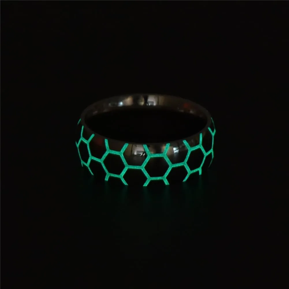 PAMTIER 8mm Men Women Stainless Steel Sports Balls Ring Football Soccer Pattern Ring Glow in The Dark Sport Jewelry Gift