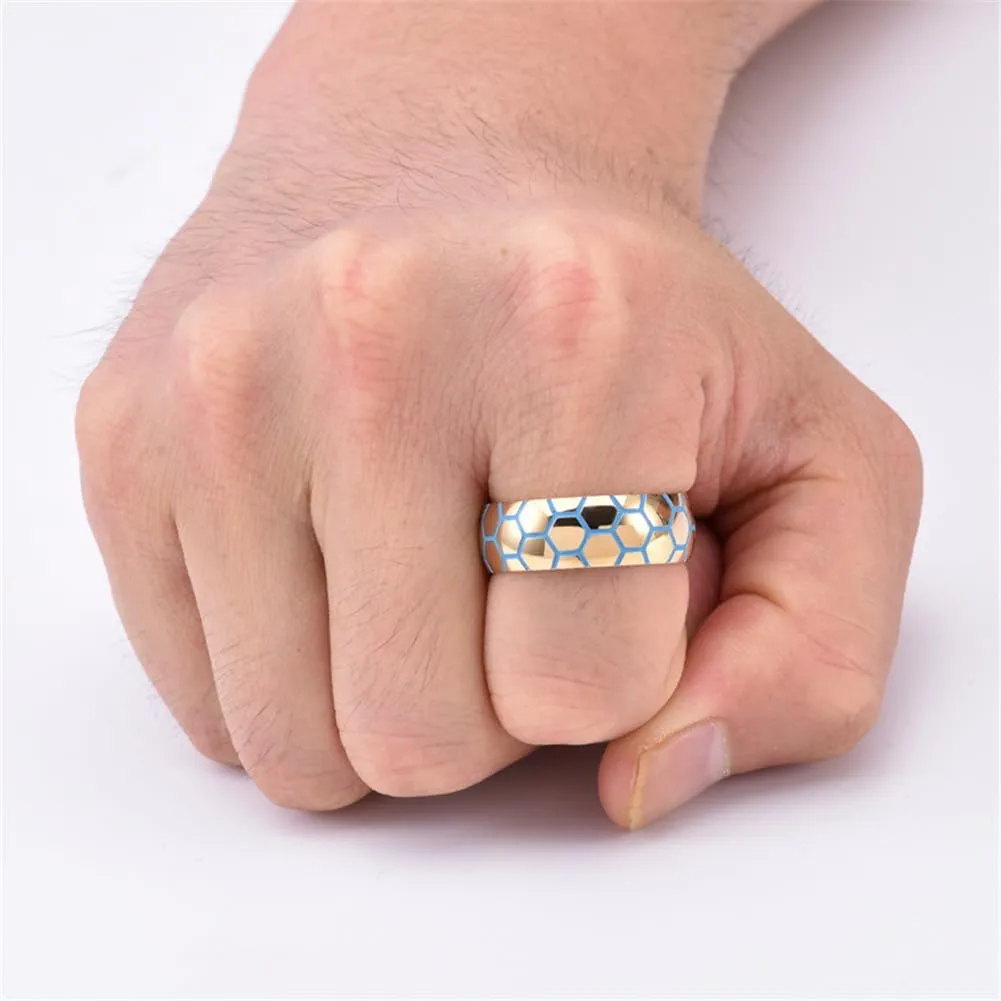 PAMTIER 8mm Men Women Stainless Steel Sports Balls Ring Football Soccer Pattern Ring Glow in The Dark Sport Jewelry Gift