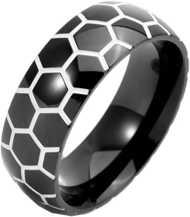 PAMTIER 8mm Men Women Stainless Steel Sports Balls Ring Football Soccer Pattern Ring Glow in The Dark Sport Jewelry Gift