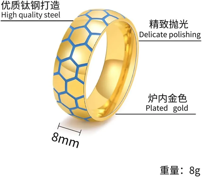 PAMTIER 8mm Men Women Stainless Steel Sports Balls Ring Football Soccer Pattern Ring Glow in The Dark Sport Jewelry Gift