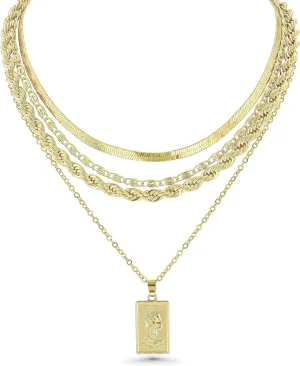 Parisian Gold Chains - Layered Necklace Set, 18K Gold Filled Pendant, Non Tarnish Fashion Jewelry, Paperclip & Gold Chain Styles, Women's Trendy Goddess Accessories