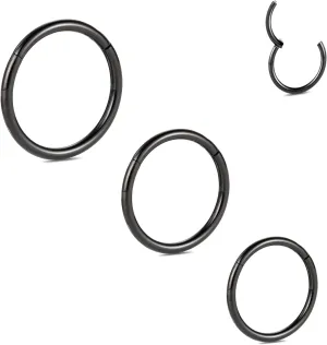 PEAKLINK 3pcs Titanium Nose Hoop Ring Set 20G 18G 16G Septum Ring Seamless Clicker Ring Conch Helix Lobe Hoop Earring Tragus Daith Rook Lip Belly Cartilage Sleeper Piercing Jewelry 6mm to 12mm