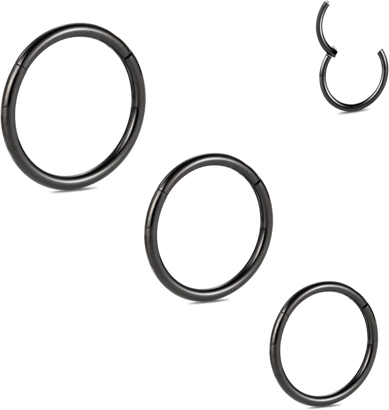PEAKLINK 3pcs Titanium Nose Hoop Ring Set 20G 18G 16G Septum Ring Seamless Clicker Ring Conch Helix Lobe Hoop Earring Tragus Daith Rook Lip Belly Cartilage Sleeper Piercing Jewelry 6mm to 12mm