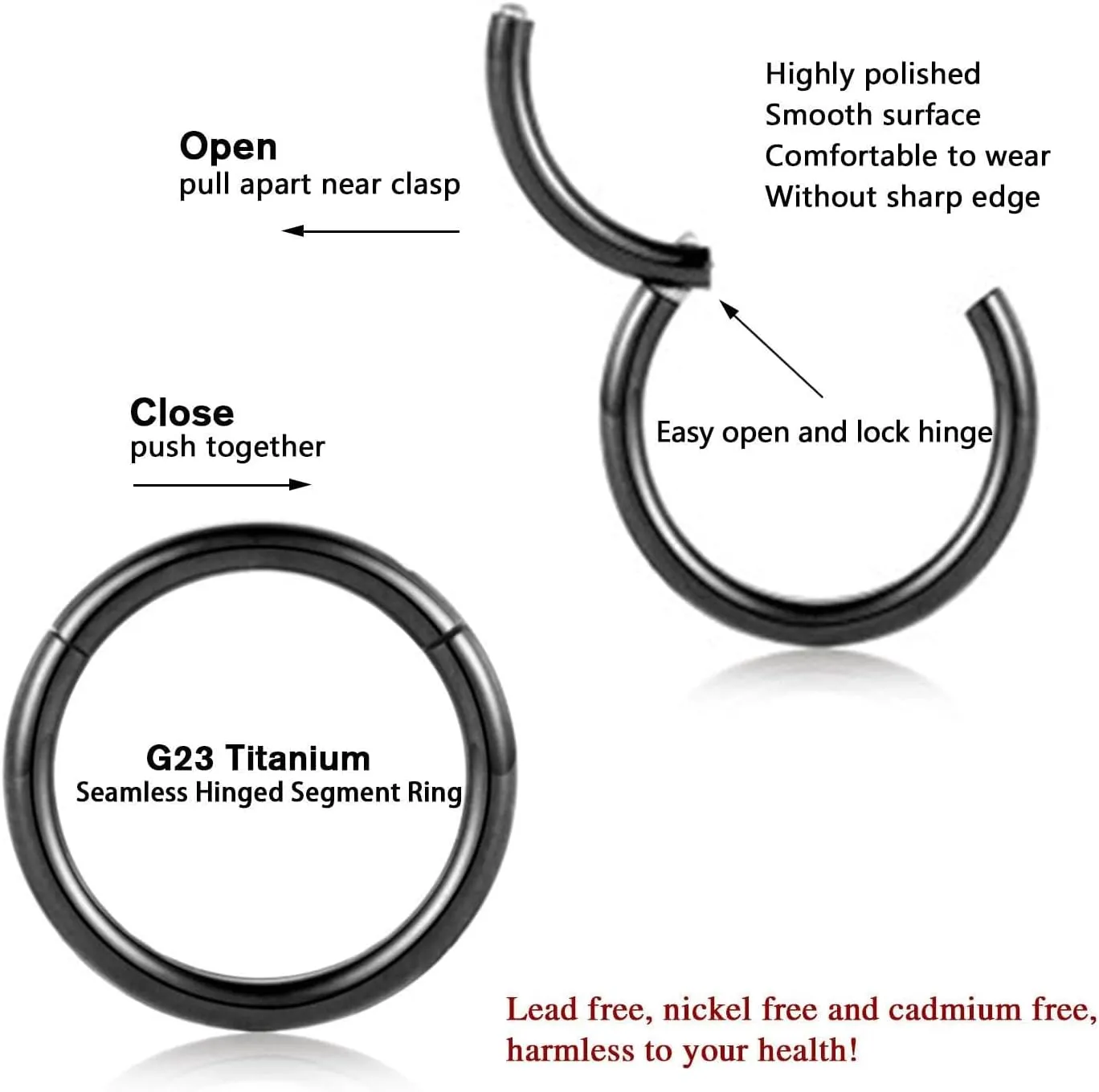 PEAKLINK 3pcs Titanium Nose Hoop Ring Set 20G 18G 16G Septum Ring Seamless Clicker Ring Conch Helix Lobe Hoop Earring Tragus Daith Rook Lip Belly Cartilage Sleeper Piercing Jewelry 6mm to 12mm