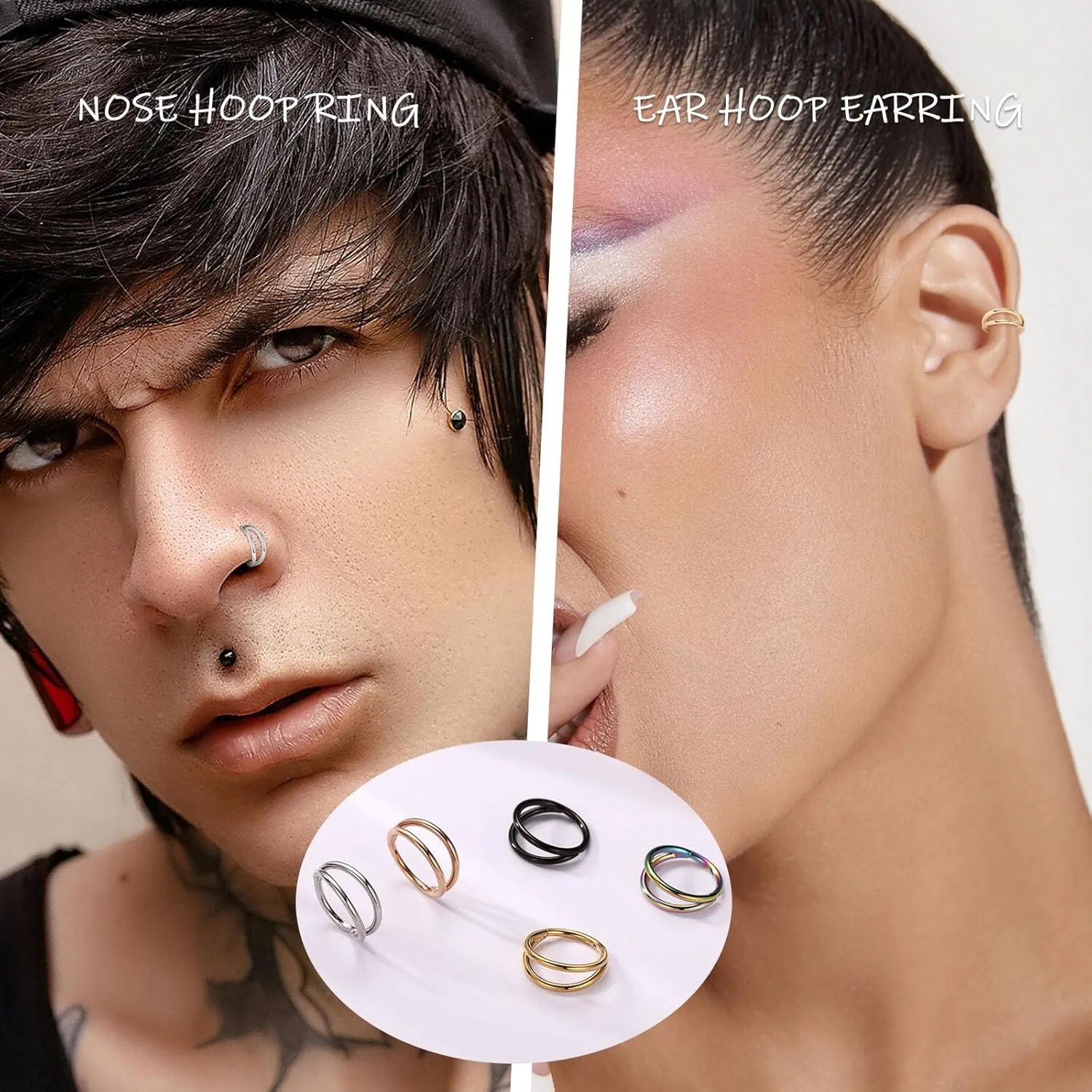 PEAKLINK Seamless Nose Hoop Rings 316L Surgical Steel Double Cartilage Helix Conch Piercing Jewelry Ear Hoop Earrings Septum Jewelry Septum Clicker Ring Daith Rook Tragus Lip Jewelry 6mm to 12mm