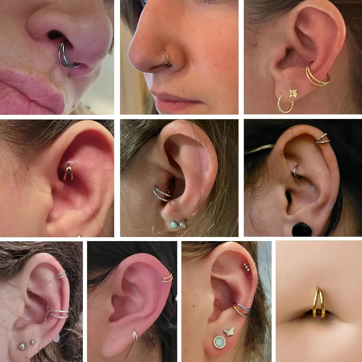PEAKLINK Seamless Nose Hoop Rings 316L Surgical Steel Double Cartilage Helix Conch Piercing Jewelry Ear Hoop Earrings Septum Jewelry Septum Clicker Ring Daith Rook Tragus Lip Jewelry 6mm to 12mm