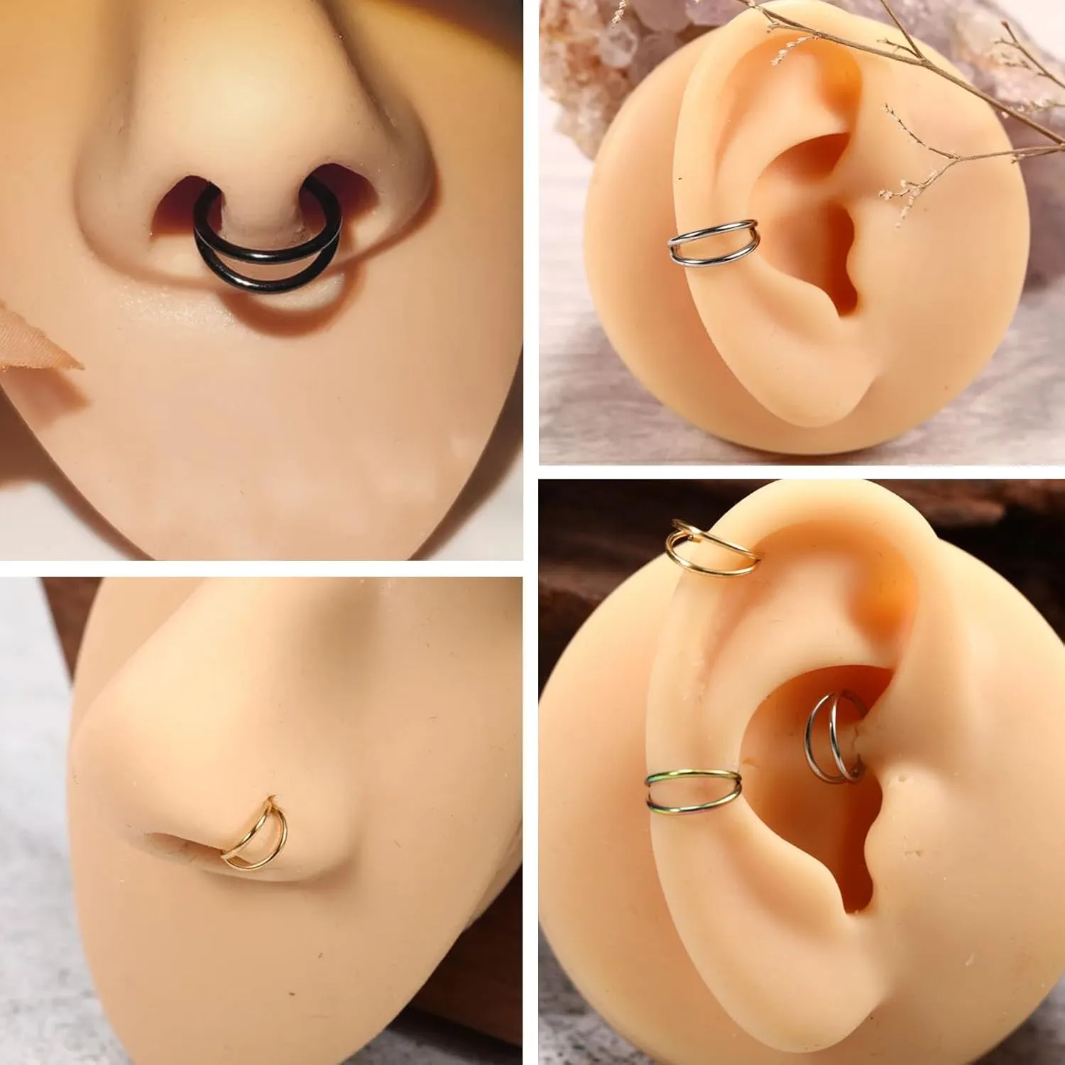 PEAKLINK Seamless Nose Hoop Rings 316L Surgical Steel Double Cartilage Helix Conch Piercing Jewelry Ear Hoop Earrings Septum Jewelry Septum Clicker Ring Daith Rook Tragus Lip Jewelry 6mm to 12mm
