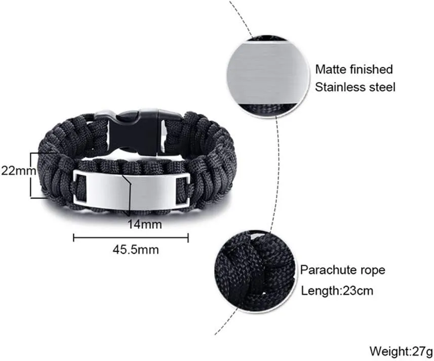 Personalized Bible Verse Bracelet for Men,Custom Stainless Steel Paracord Rope Christ Cross Bible Saying Scripture Engraved Quote Cuff Bracelets Christian Jewelry for Husband,Dad,Boyfriend,Son