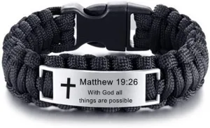 Personalized Bible Verse Bracelet for Men,Custom Stainless Steel Paracord Rope Christ Cross Bible Saying Scripture Engraved Quote Cuff Bracelets Christian Jewelry for Husband,Dad,Boyfriend,Son