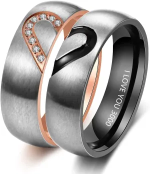 Personalized Couples Promise Ring Set for Him and Her Free Engraving Stainless Steel Engagement Wedding Rings Band Set for Men and Women Valentines Day Jewelry (Black Rose Gold(2pcs))