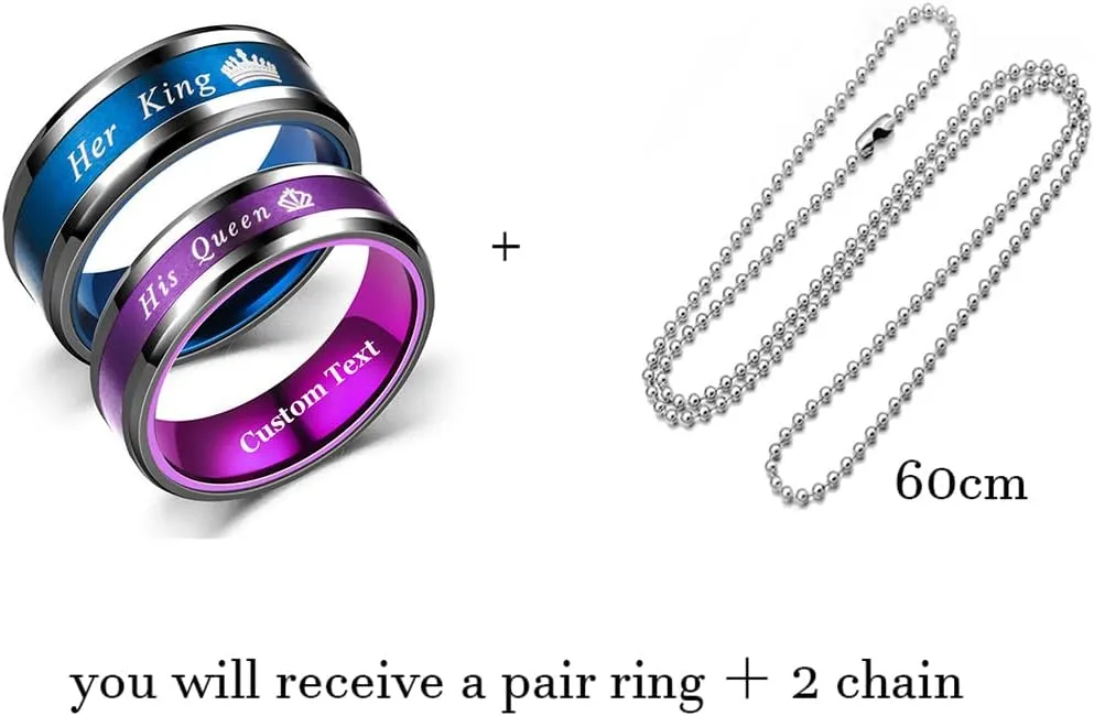 Personalized His Queen & Her King Couples Rings Set king and queen rings for couples set Men Women Stainless Steel Black Wedding Engagement Bands Promise Rings for Him and Her Valentine's Jewelry