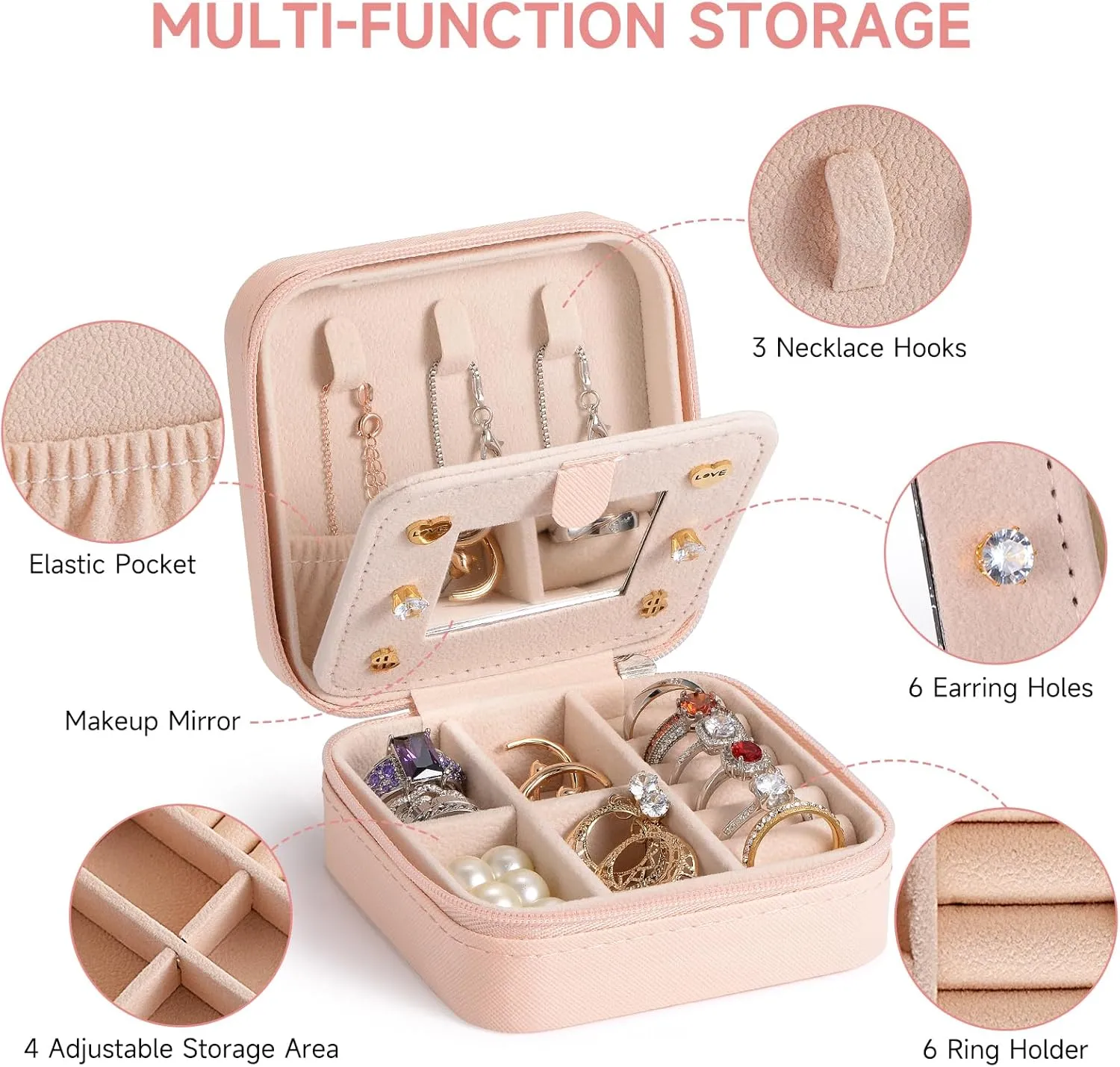 Personalized Jewelry Box for Women, Custom Travel Jewelry Case with Initial and Name, Small Travel Jewelry Organizer for Rings, Earrings, Necklaces, Personalized Gifts for Women, A-Z