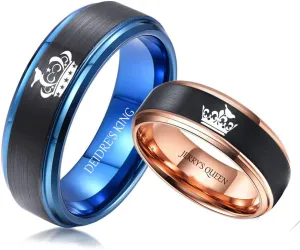 Personalized Matching Rings for Couples His Queen&Her King,Engraved King and Queen Rings for Couples Set Stainless Steel Black Wedding Engagement Bands Promise Rings for Him and Her Couples Anniversary Valentine's Jewelry