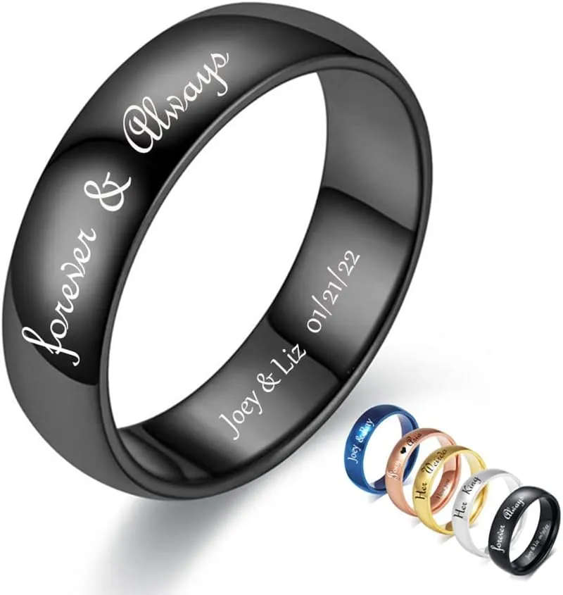 Personalized Matching Unique Promise Rings for Couples Black Engraved ,Custom Rings for Women Gold,8mm Mens Tungsten Carbide Wedding Bands,Wedding Ring Sets for Him and Her,Anniversary Birthday Graduation Gift for Wife Husband Best Friends