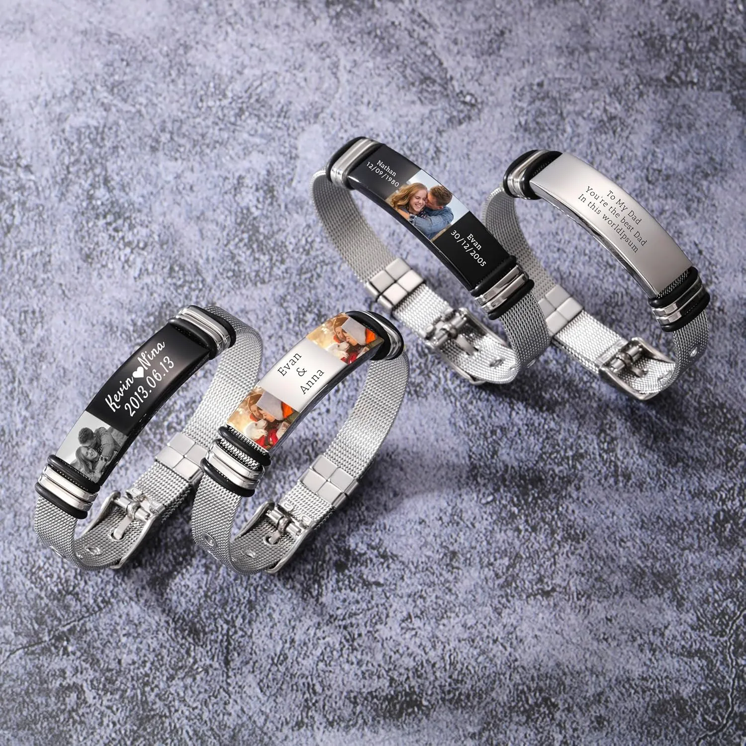 Personalized Photo Bracelets for Men Stainless Steel Picture Bracelet Engraved Photo/Text/Name Adjust Bracelet for Men Memorial Link Bracelet Gift for Women Couples Father's Day