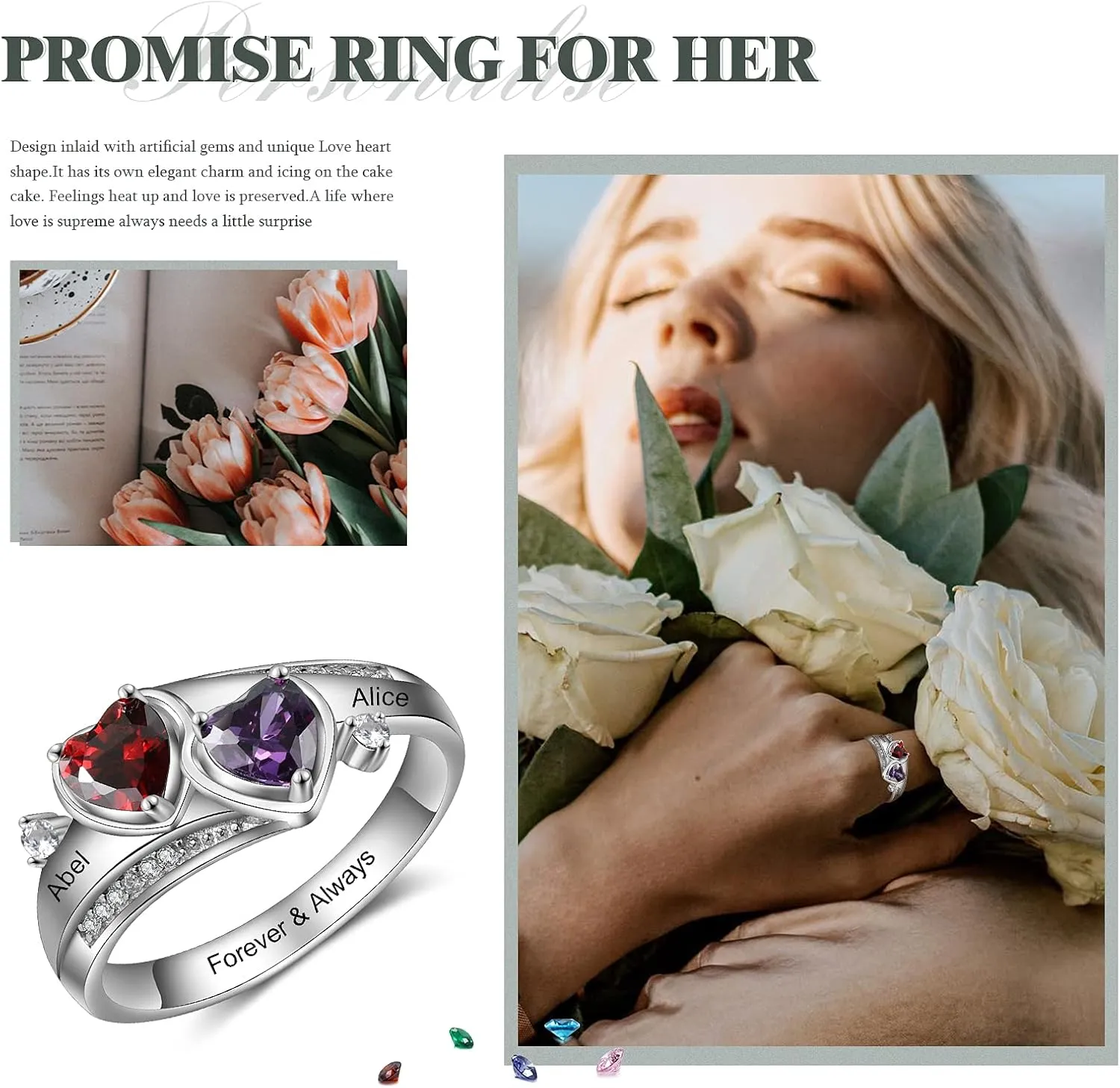 Personalized Promise Rings for Her Custom Name Birthstone Rings for Women Mother Daughter Rings for Mom Customized Gifts for Mothers Day