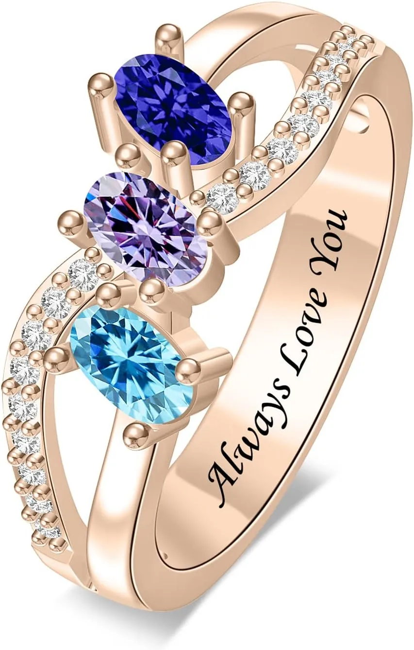Personalized Rings for Women Sterling Silver Rings Custom Simulated Birthstone Rings Women Infinity Band Mother's Ring for Mother's Day