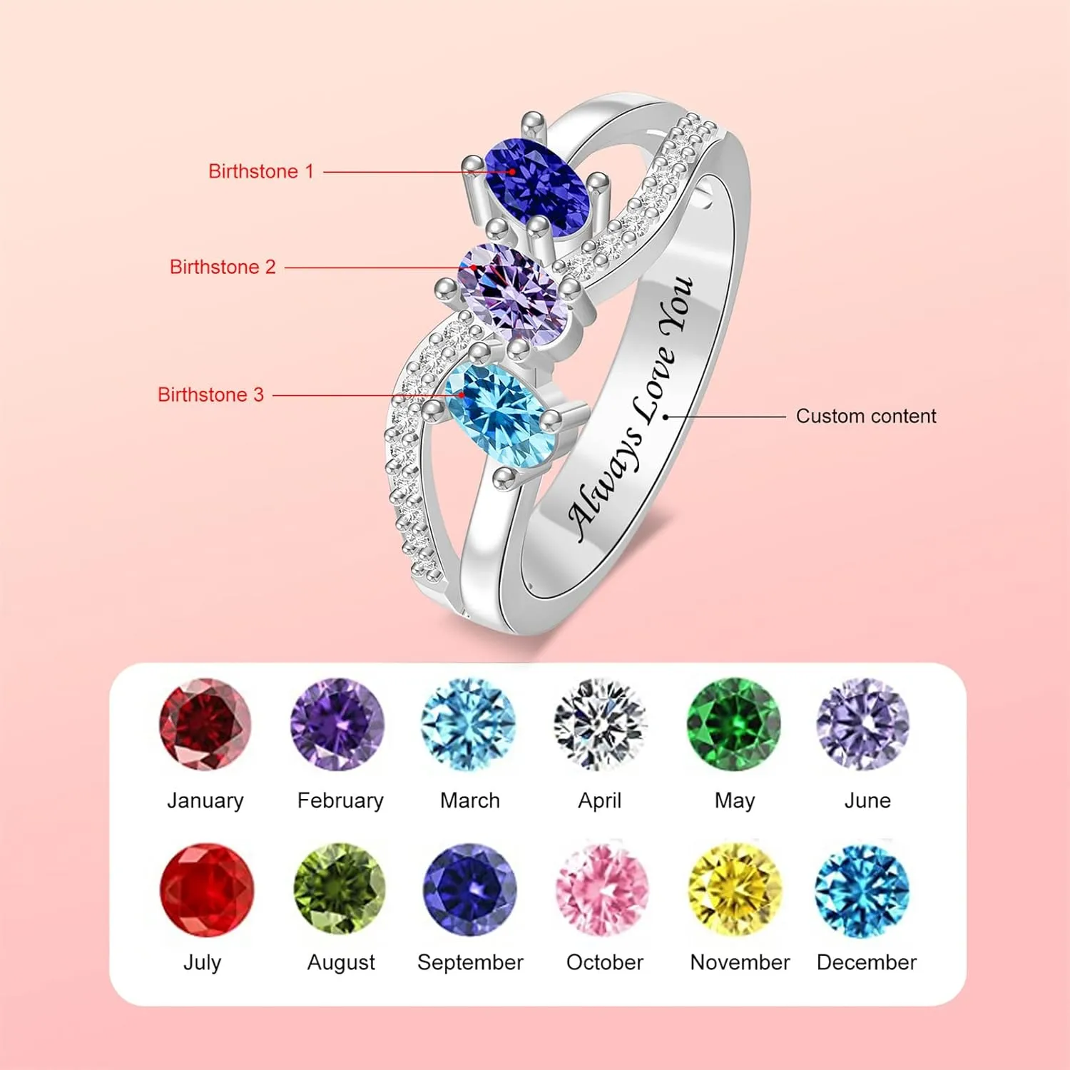 Personalized Rings for Women Sterling Silver Rings Custom Simulated Birthstone Rings Women Infinity Band Mother's Ring for Mother's Day