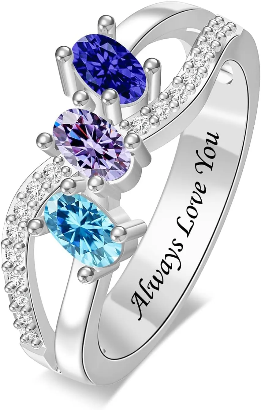 Personalized Rings for Women Sterling Silver Rings Custom Simulated Birthstone Rings Women Infinity Band Mother's Ring for Mother's Day