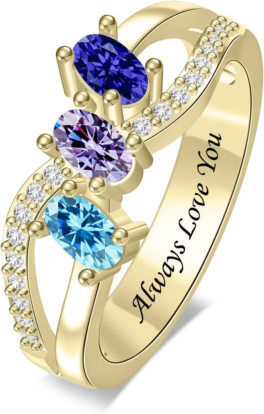 Personalized Rings for Women Sterling Silver Rings Custom Simulated Birthstone Rings Women Infinity Band Mother's Ring for Mother's Day