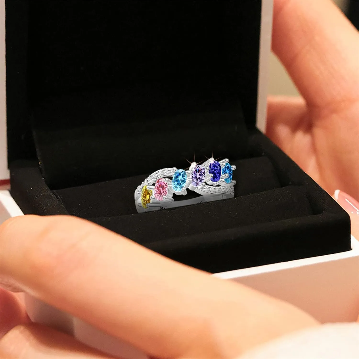 Personalized Rings for Women Sterling Silver Rings Custom Simulated Birthstone Rings Women Infinity Band Mother's Ring for Mother's Day