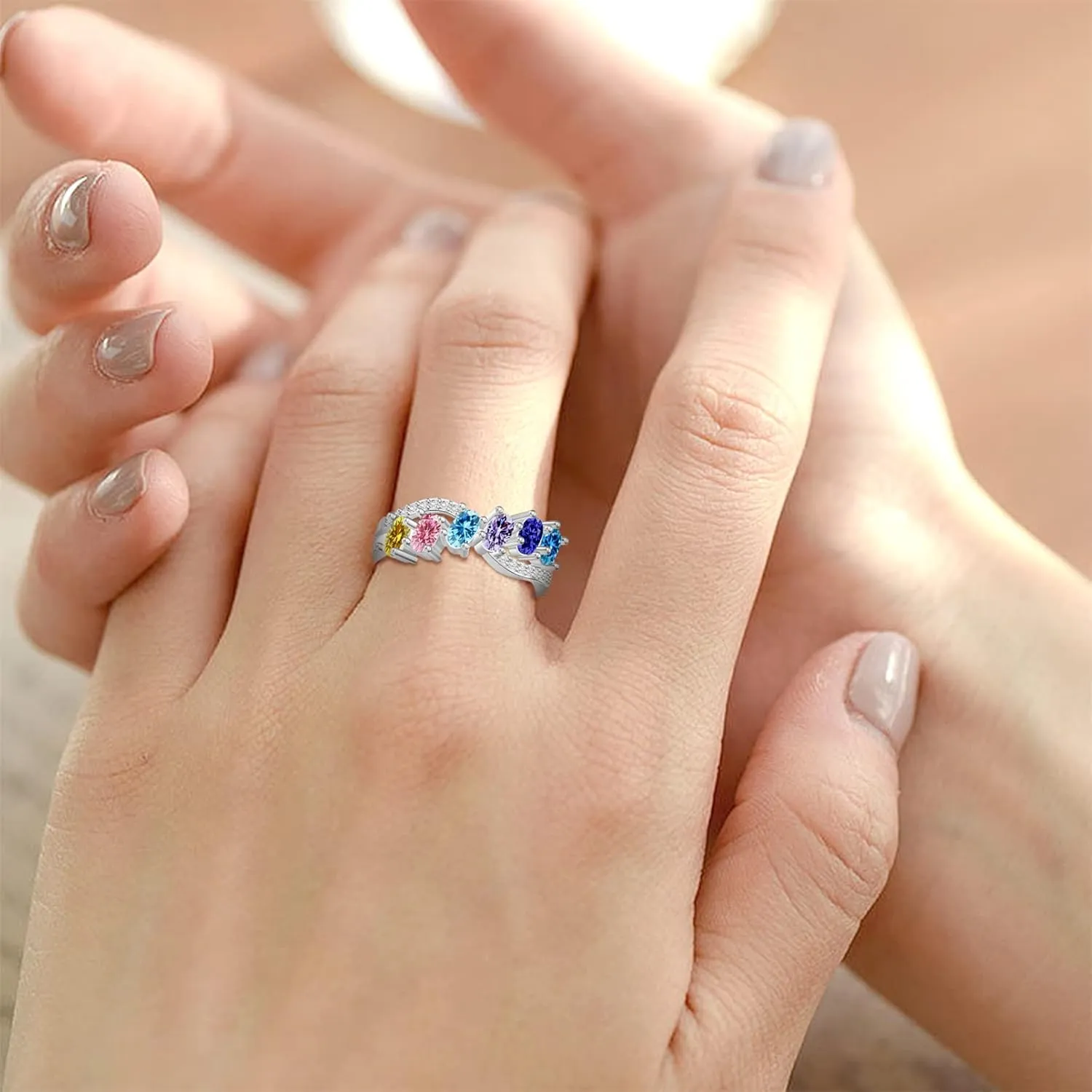 Personalized Rings for Women Sterling Silver Rings Custom Simulated Birthstone Rings Women Infinity Band Mother's Ring for Mother's Day