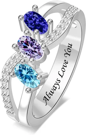 Personalized Rings for Women Sterling Silver Rings Custom Simulated Birthstone Rings Women Infinity Band Mother's Ring for Mother's Day