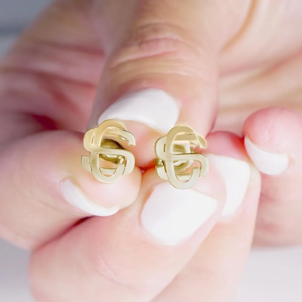 PicturesOnGold.com Personalize Exclusive Monogram Overlapping Initial Earrings - Available in 14K Solid White or Yellow Gold, Yellow or Rose Gold Plated, and Sterling Silver 8mm tall