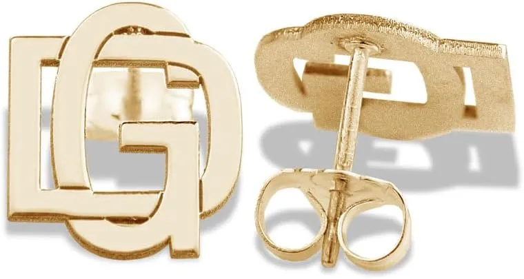PicturesOnGold.com Personalize Exclusive Monogram Overlapping Initial Earrings - Available in 14K Solid White or Yellow Gold, Yellow or Rose Gold Plated, and Sterling Silver 8mm tall