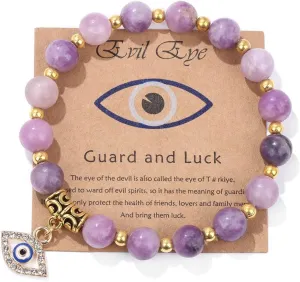 Pingyongchang Evil Eye Bracelet for Women Men Natural Stone Beads Handmade Bracelet Inspirational Bracelet with Gift Message Card Kabbalah Protection Good Luck Jewelry Gift