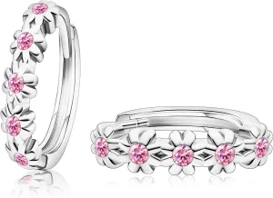 Pink Huggie Earrings Hypoallergenic Girls Small Hoop Earrings for Women Mini Cute Cubic Zirconia Daisy Flower Earrings for Sensitive Ears