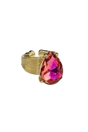 Pink Panache Gold And Rose AB Teardrop Rhinestone Ring