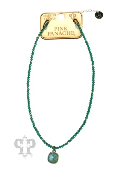 Pink Panache Green Bead Necklace With Drop Pendant