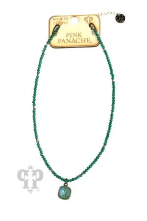 Pink Panache Green Bead Necklace With Drop Pendant