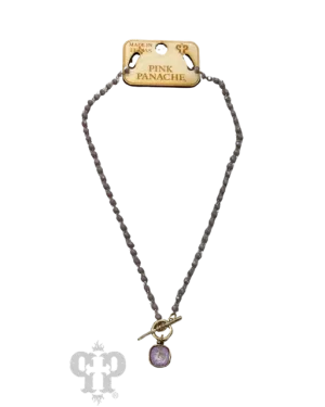 Pink Panache Lavender Bead Necklace With Lavender Crystal Drop