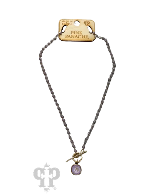 Pink Panache Lavender Bead Necklace With Lavender Crystal Drop