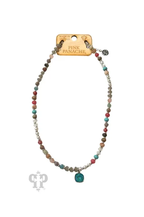 Pink Panache Multi Colored Saucer Beads Necklace With Austrian Crystal Laguna Drop Charm