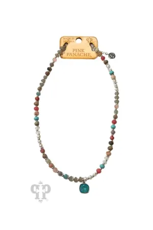 Pink Panache Multi Colored Saucer Beads Necklace With Austrian Crystal Laguna Drop Charm