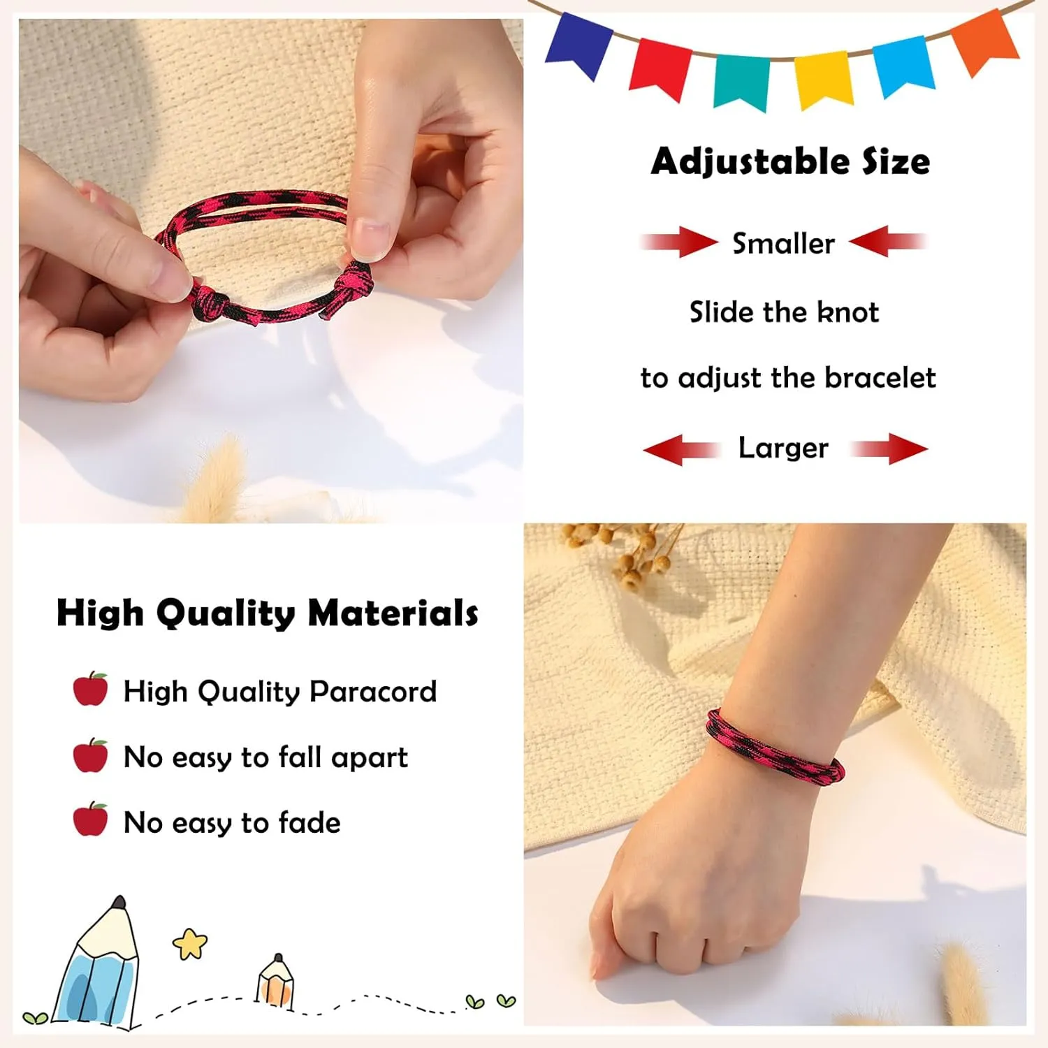 PINKDODO First Day of School Bracelet for 3 Mother Father Son Family Bracelets Back to School Gifts