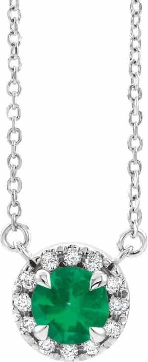 Platinum 4.5mm Round Shape Emerald and .06 cttw Diamond Halo-Style Necklace Fine Jewelry for Women Gifts for Her (7.6mm, G-H, SI2-SI3), 18"